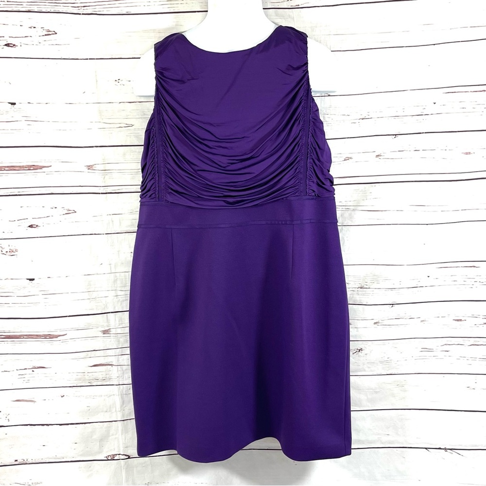 Tahari Women’s Sheath Dress Sleeveless Round Neck Ruched Purple Size 16